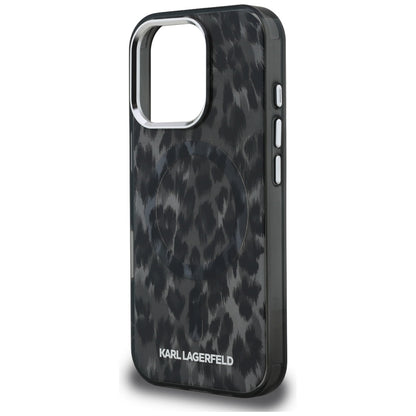 Husa MagSafe pentru Apple iPhone 16 Pro Max, Karl Lagerfeld, IML Leopard Pattern, Neagra