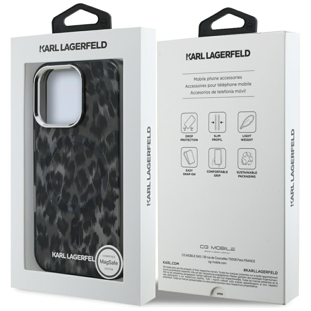 Husa MagSafe pentru Apple iPhone 16 Pro Max, Karl Lagerfeld, IML Leopard Pattern, Neagra