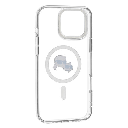 Husa MagSafe pentru Apple iPhone 16 Pro Max, Karl Lagerfeld, IML Metal Karl & Choupette's Heads, Alba