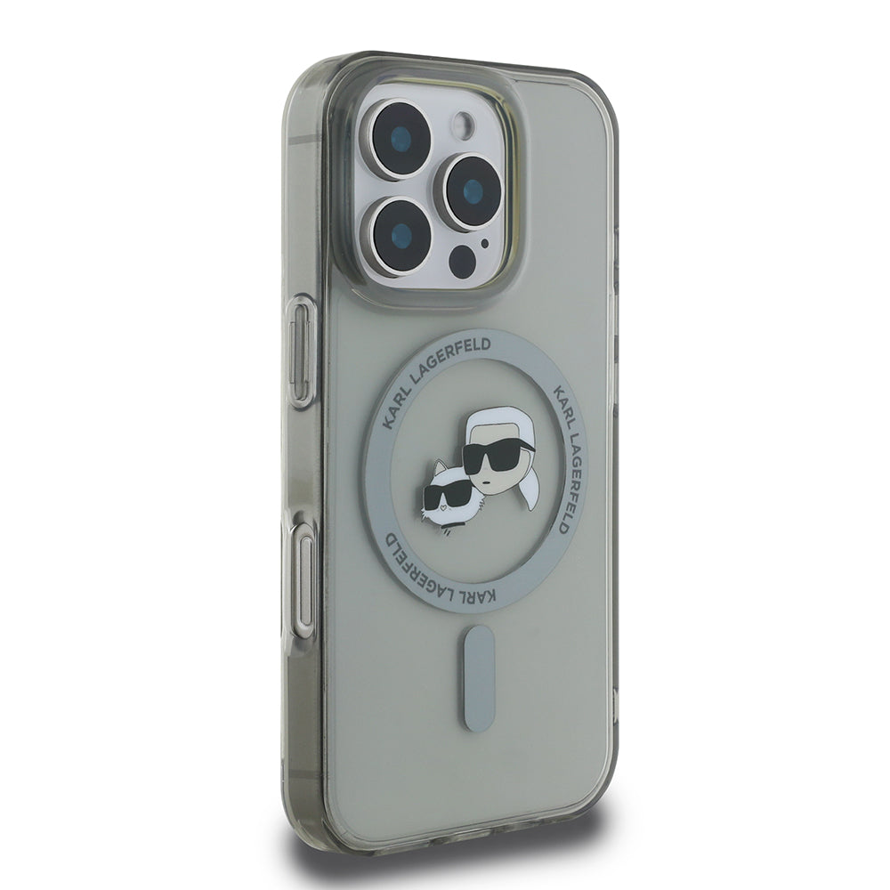 Husa MagSafe pentru Apple iPhone 16 Pro Max, Karl Lagerfeld, IML Metal Karl & Choupette's Heads, Neagra