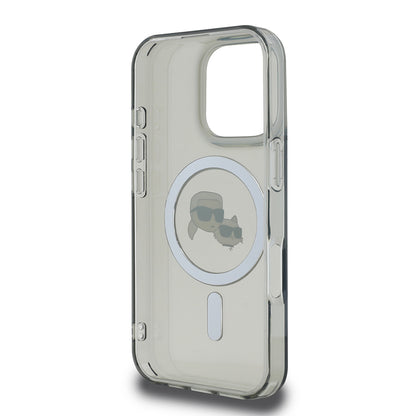 Husa MagSafe pentru Apple iPhone 16 Pro Max, Karl Lagerfeld, IML Metal Karl & Choupette's Heads, Neagra