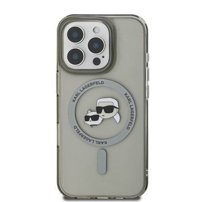 Husa MagSafe pentru Apple iPhone 16 Pro Max, Karl Lagerfeld, IML Metal Karl & Choupette's Heads, Neagra