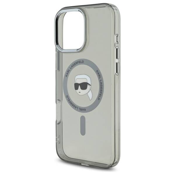 Husa MagSafe pentru Apple iPhone 16 Pro Max, Karl Lagerfeld, IML Metal Karl's Head, Neagra