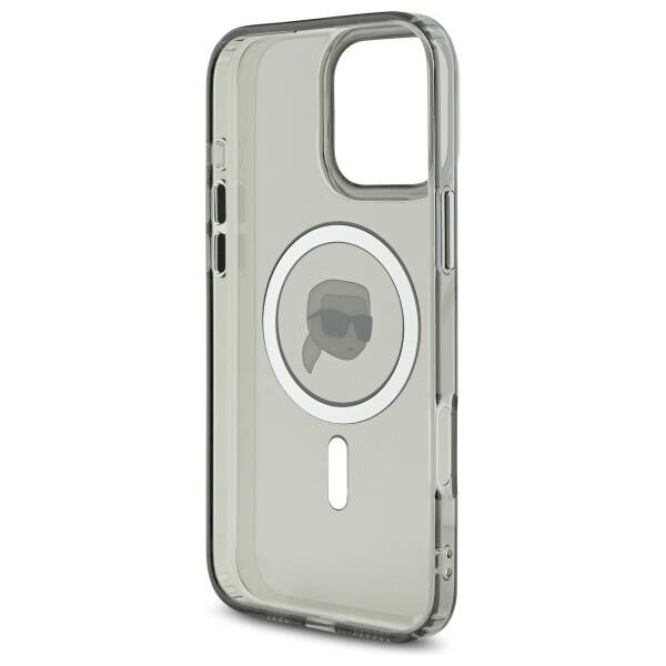 Husa MagSafe pentru Apple iPhone 16 Pro Max, Karl Lagerfeld, IML Metal Karl's Head, Neagra
