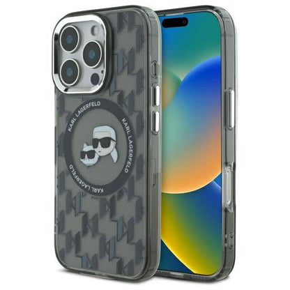 Husa MagSafe pentru Apple iPhone 16 Pro Max, Karl Lagerfeld, IML Monogram Karl & Choupette's Heads, Neagra