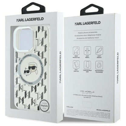 Husa MagSafe pentru Apple iPhone 16 Pro Max, Karl Lagerfeld, IML Monogram Karl & Choupette's Heads, Transparenta