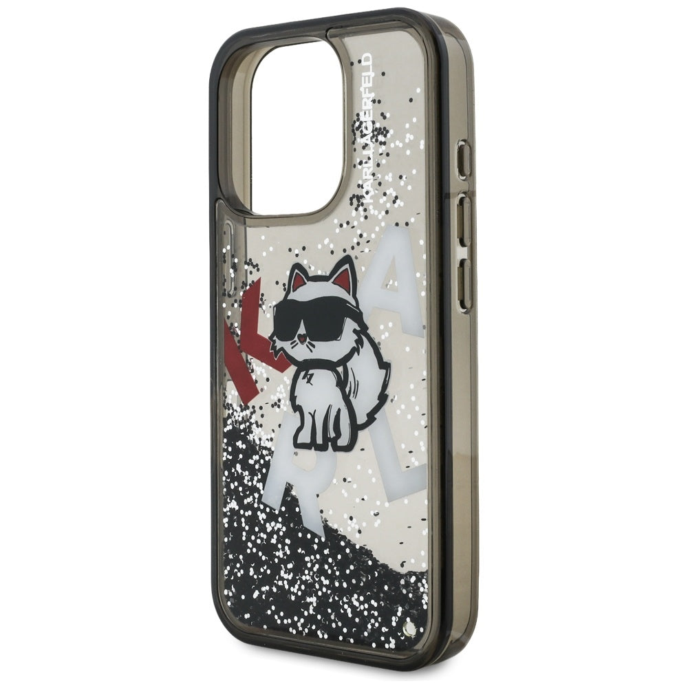 Husa MagSafe pentru Apple iPhone 16 Pro Max, Karl Lagerfeld, Liquid Glitter Choupette Logo, Neagra