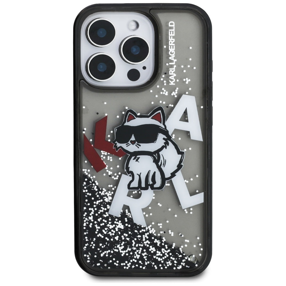 Husa MagSafe pentru Apple iPhone 16 Pro Max, Karl Lagerfeld, Liquid Glitter Choupette Logo, Neagra