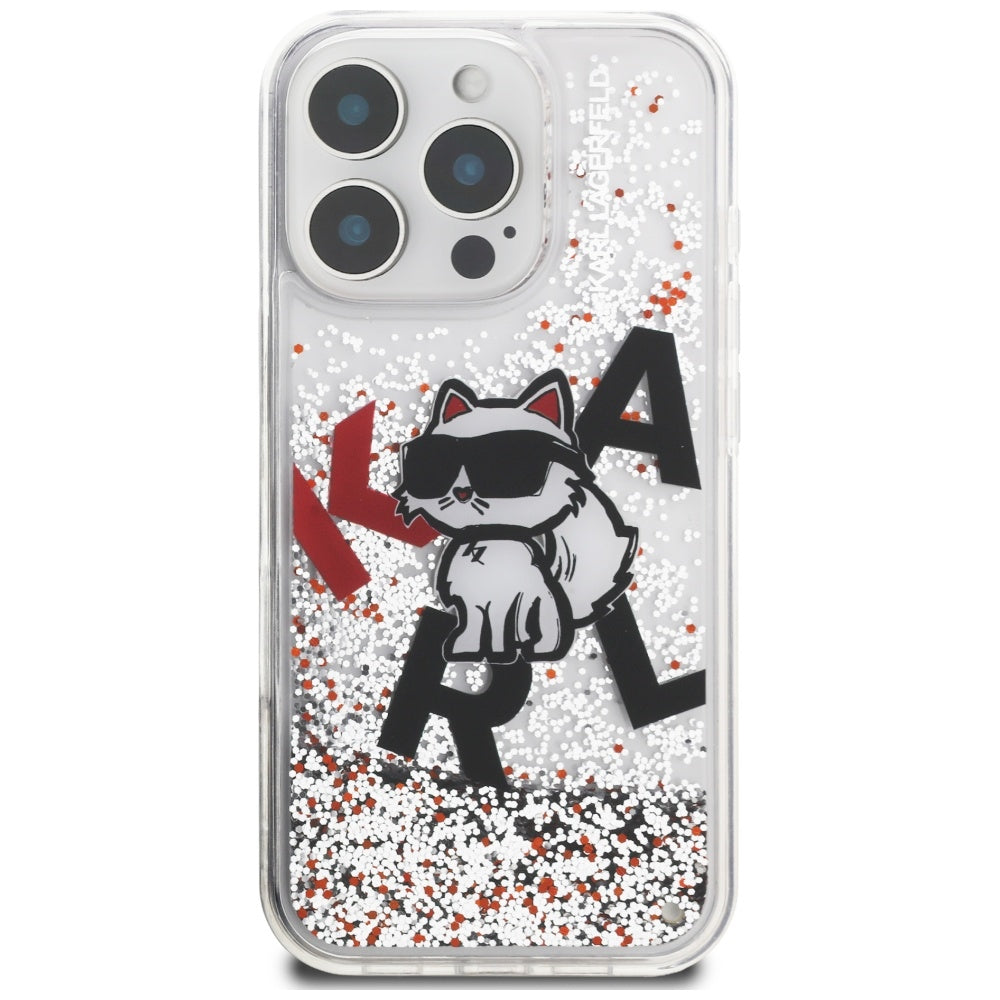 Husa MagSafe pentru Apple iPhone 16 Pro Max, Karl Lagerfeld, Liquid Glitter Choupette Logo, Transparenta