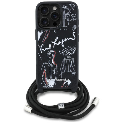 Husa MagSafe pentru Apple iPhone 16 Pro Max, Karl Lagerfeld, Saffiano Crossbody, Neagra