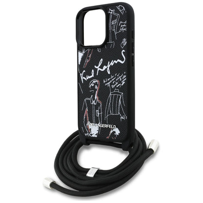 Husa MagSafe pentru Apple iPhone 16 Pro Max, Karl Lagerfeld, Saffiano Crossbody, Neagra