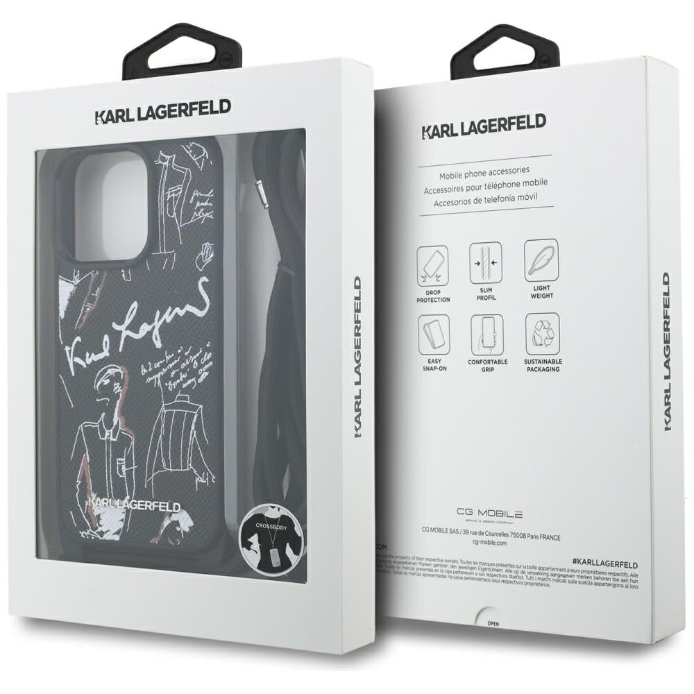 Husa MagSafe pentru Apple iPhone 16 Pro Max, Karl Lagerfeld, Saffiano Crossbody, Neagra