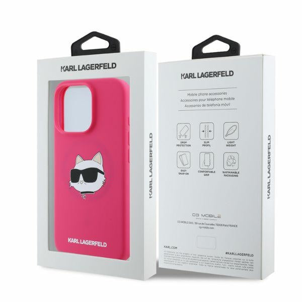 Husa MagSafe pentru Apple iPhone 16 Pro Max, Karl Lagerfeld, Silicone Choupette's Head, Fucsia