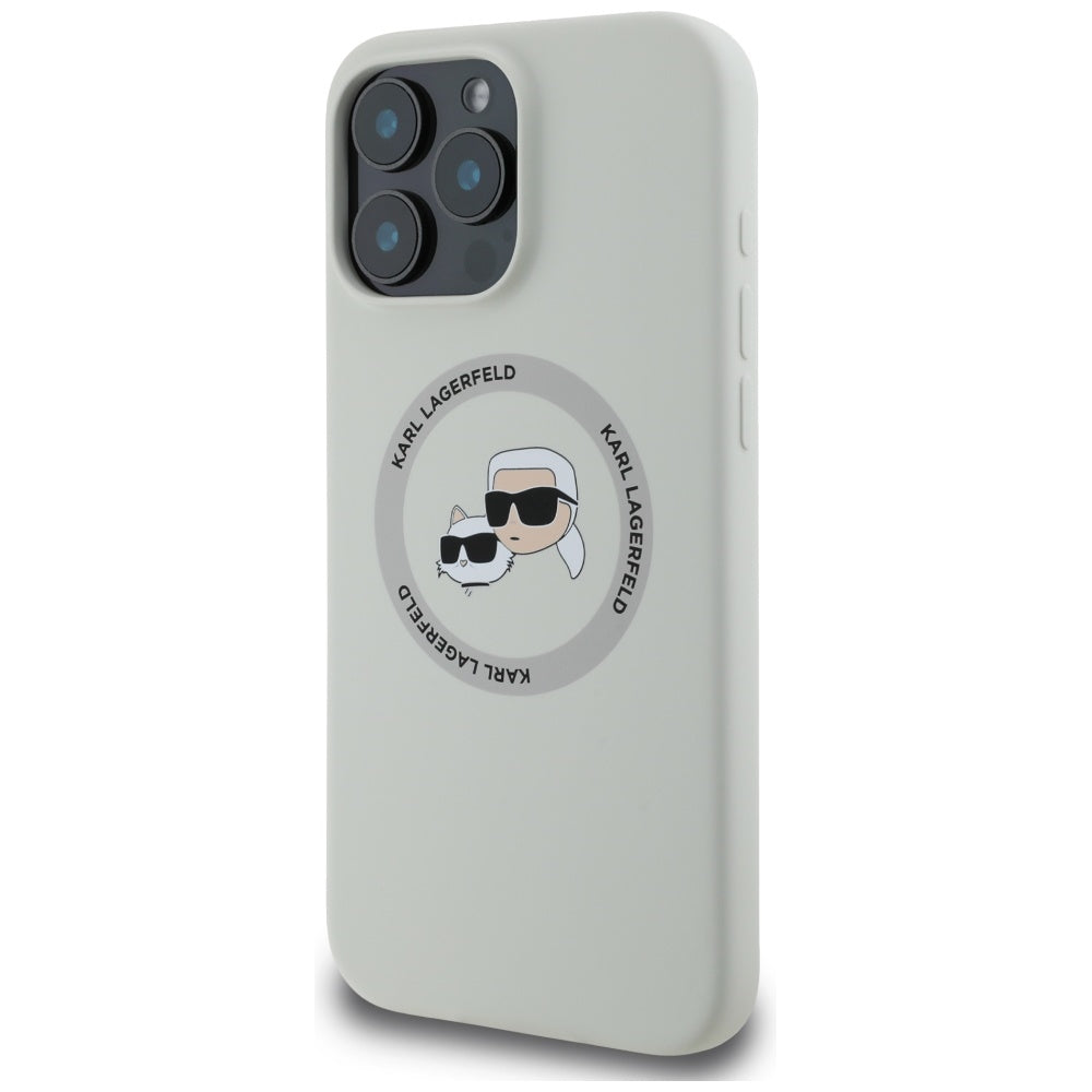 Husa MagSafe pentru Apple iPhone 16 Pro Max, Karl Lagerfeld, Silicone Karl & Choupette's Heads, Bej