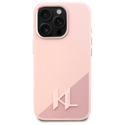 Husa MagSafe pentru Apple iPhone 16 Pro Max, Karl Lagerfeld, Silicone Shadow Metal Initial, Roz
