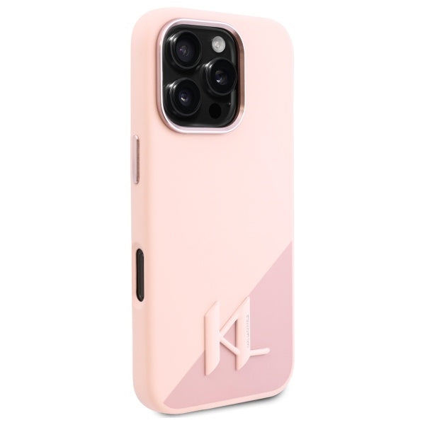 Husa MagSafe pentru Apple iPhone 16 Pro Max, Karl Lagerfeld, Silicone Shadow Metal Initial, Roz