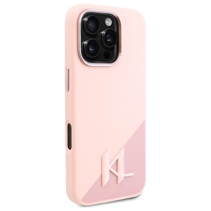 Husa MagSafe pentru Apple iPhone 16 Pro Max, Karl Lagerfeld, Silicone Shadow Metal Initial, Roz