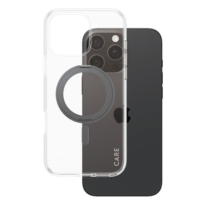 Husa MagSafe pentru Apple iPhone 16 Pro Max, PanzerGlass, Care Feature Kickstand, Transparenta Neagra