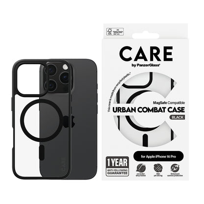 Husa MagSafe pentru Apple iPhone 16 Pro Max, PanzerGlass, Care Urban Combat, Neagra Transparenta