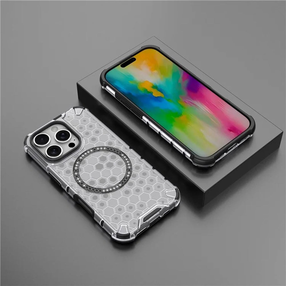 Husa MagSafe pentru Apple iPhone 16 Pro Max, Techsuit, HoneyComb Shield, Alba