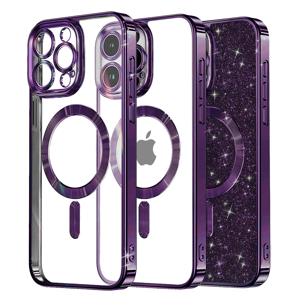 Husa MagSafe pentru Apple iPhone 16 Pro Max, Techsuit, Luxury Glitter, Mov Inchis