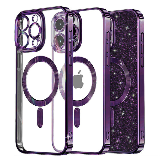 Husa MagSafe pentru Apple iPhone 16 Pro Max, Techsuit, Luxury Glitter, Mov Inchis