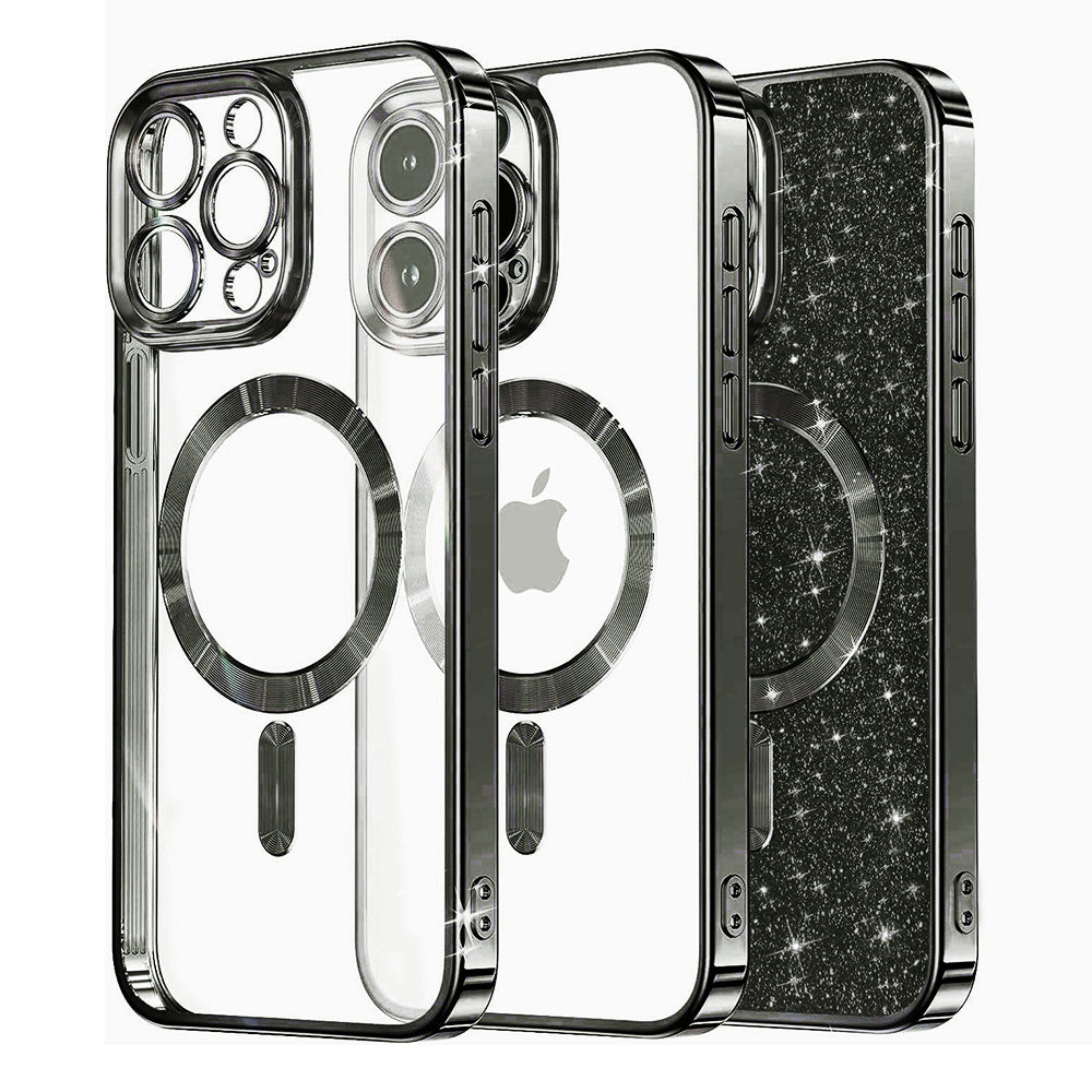 Husa MagSafe pentru Apple iPhone 16 Pro Max, Techsuit, Luxury Glitter, Neagra