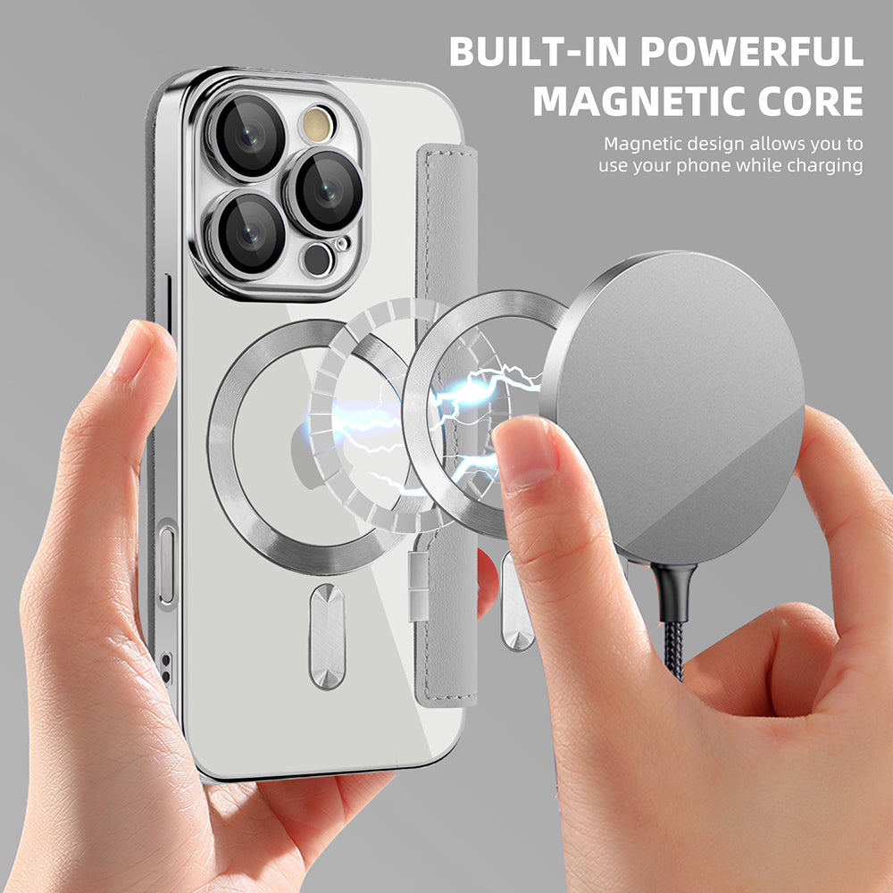 Husa MagSafe pentru Apple iPhone 16 Pro Max, Techsuit, SmartMag Book, Gri