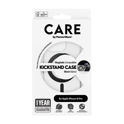 Husa MagSafe pentru Apple iPhone 16 Pro, PanzerGlass, Care Feature Kickstand, Transparenta Neagra