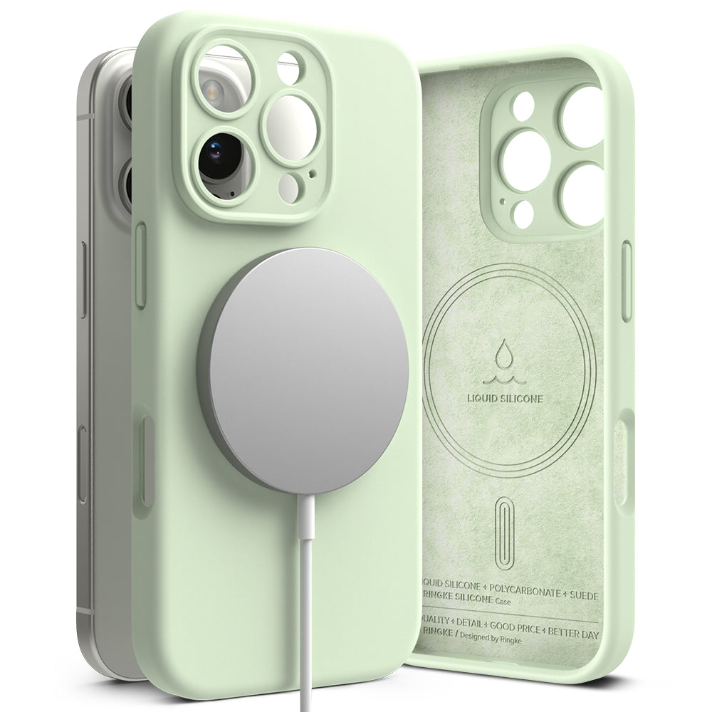 Husa MagSafe pentru Apple iPhone 16 Pro, Ringke, Silicone, Verde Deschis