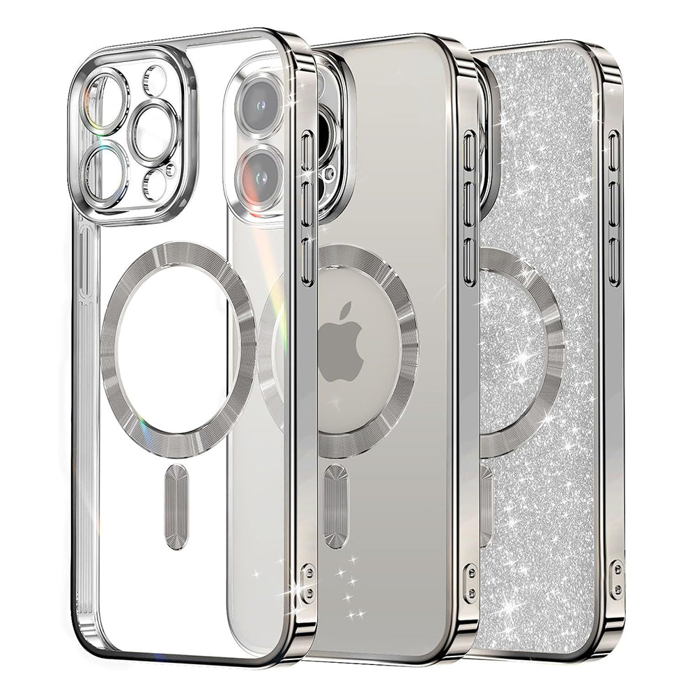 Husa MagSafe pentru Apple iPhone 16 Pro, Techsuit, Luxury Glitter, Argintie