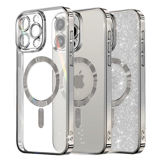 Husa MagSafe pentru Apple iPhone 16 Pro, Techsuit, Luxury Glitter, Argintie