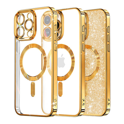 Husa MagSafe pentru Apple iPhone 16 Pro, Techsuit, Luxury Glitter, Aurie