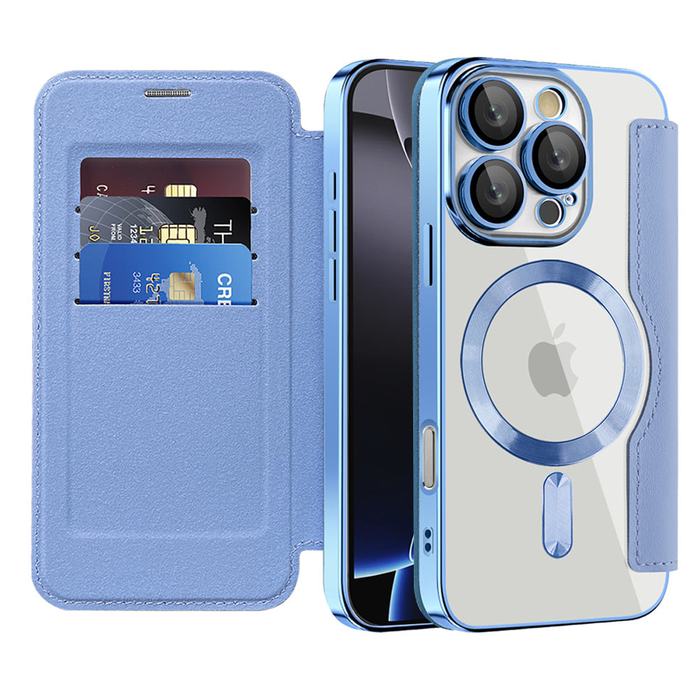Husa MagSafe pentru Apple iPhone 16 Pro, Techsuit, SmartMag Book, Bleu
