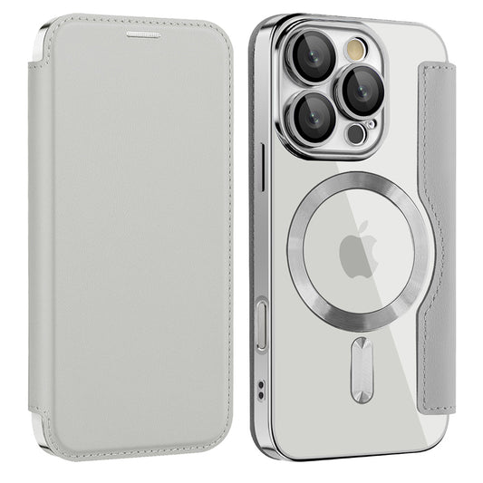 Husa MagSafe pentru Apple iPhone 16 Pro, Techsuit, SmartMag Book, Gri