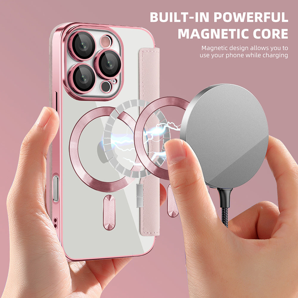 Husa MagSafe pentru Apple iPhone 16 Pro, Techsuit, SmartMag Book, Roz
