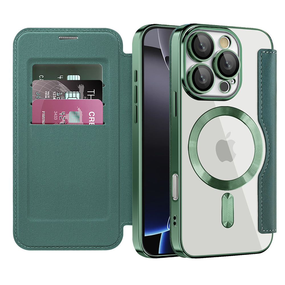 Husa MagSafe pentru Apple iPhone 16 Pro, Techsuit, SmartMag Book, Verde