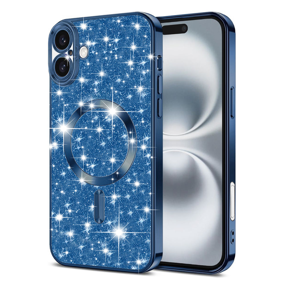 Husa MagSafe pentru Apple iPhone 16, Techsuit, Luxury Glitter, Albastra Inchis