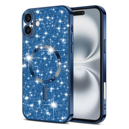 Husa MagSafe pentru Apple iPhone 16, Techsuit, Luxury Glitter, Albastra Inchis