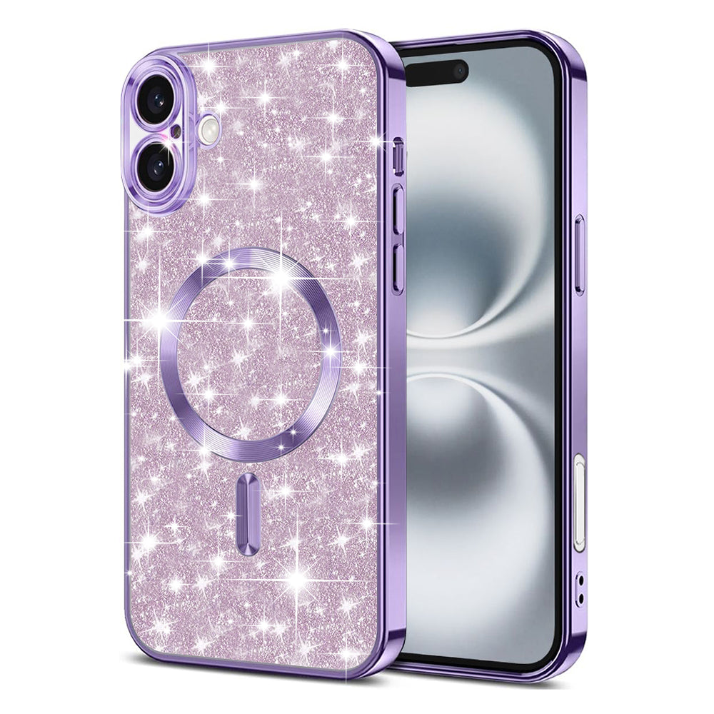 Husa MagSafe pentru Apple iPhone 16, Techsuit, Luxury Glitter, Mov Deschis
