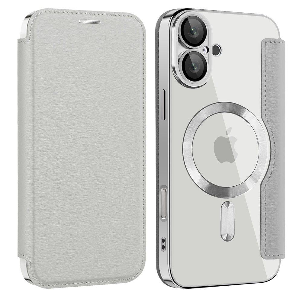Husa MagSafe pentru Apple iPhone 16, Techsuit, SmartMag Book, Gri