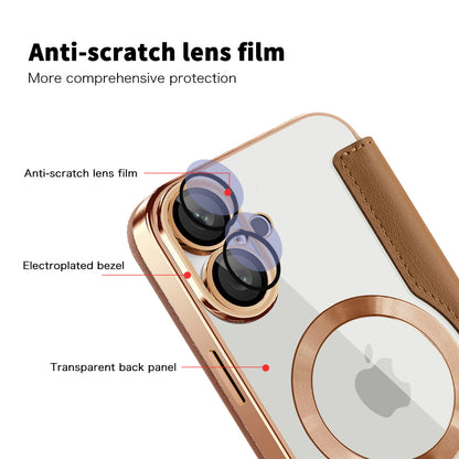 Husa MagSafe pentru Apple iPhone 16, Techsuit, SmartMag Book, Maro
