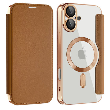 Husa MagSafe pentru Apple iPhone 16, Techsuit, SmartMag Book, Maro