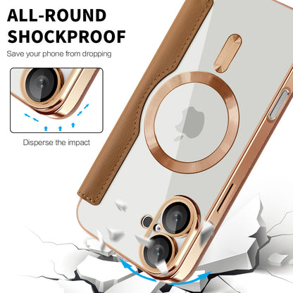 Husa MagSafe pentru Apple iPhone 16, Techsuit, SmartMag Book, Maro
