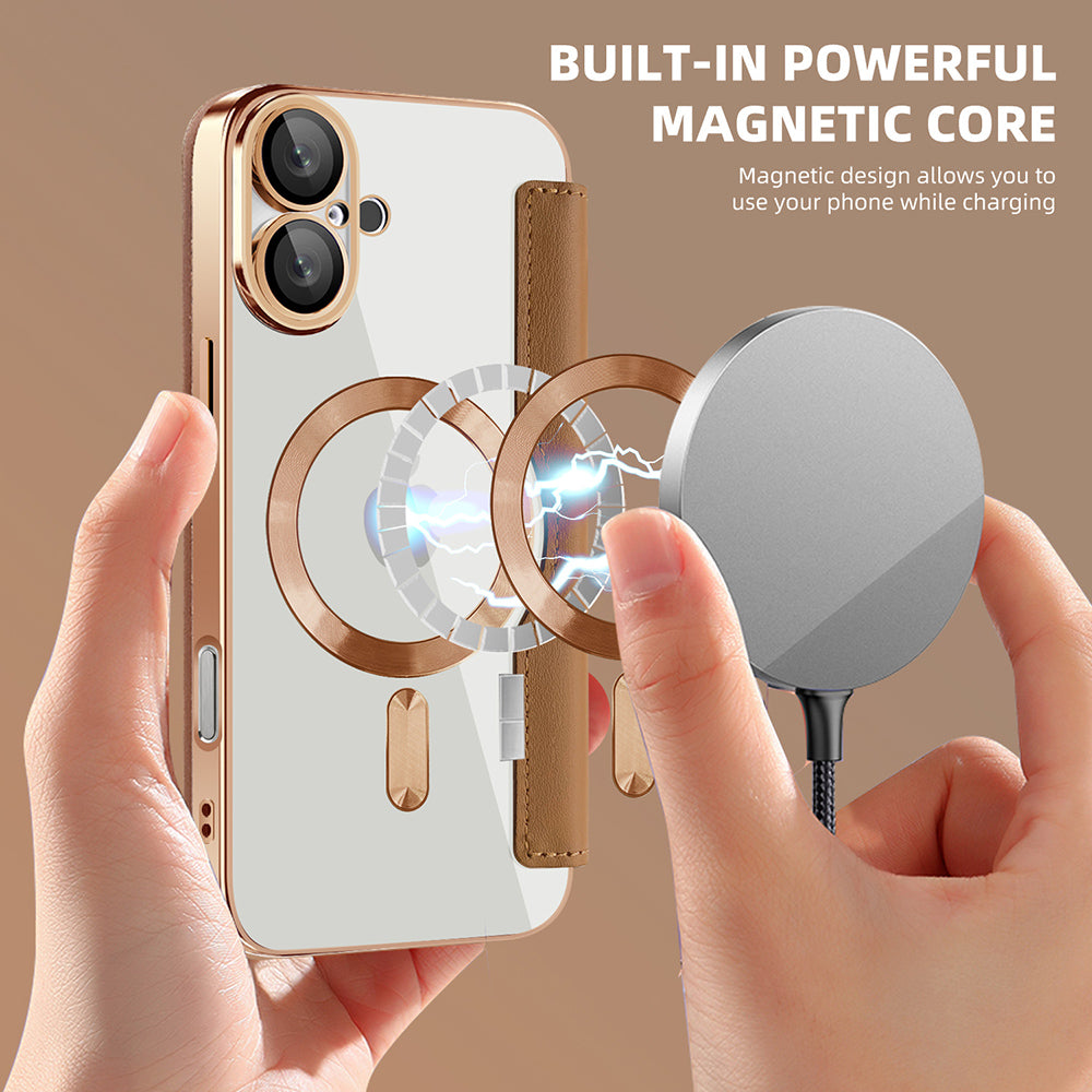 Husa MagSafe pentru Apple iPhone 16, Techsuit, SmartMag Book, Maro