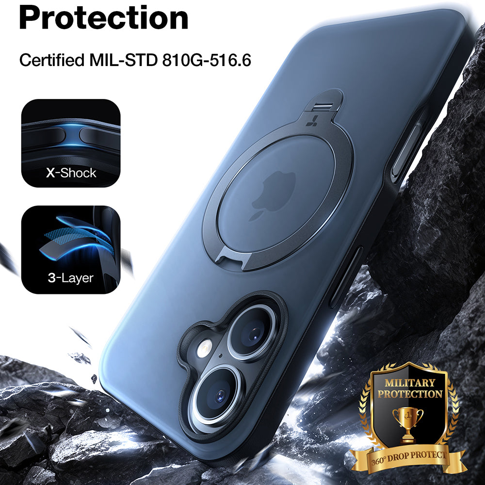 Husa MagSafe pentru Apple iPhone 16, Torras, Ostand Spin, Transparenta