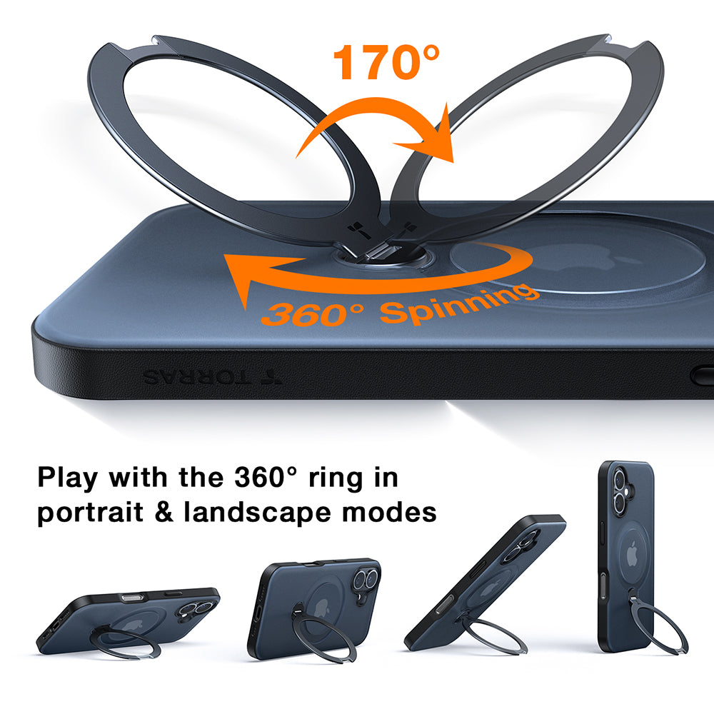 Husa MagSafe pentru Apple iPhone 16, Torras, Ostand Spin, Transparenta