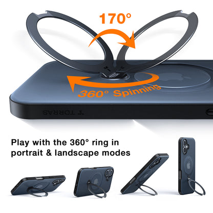 Husa MagSafe pentru Apple iPhone 16, Torras, Ostand Spin, Transparenta