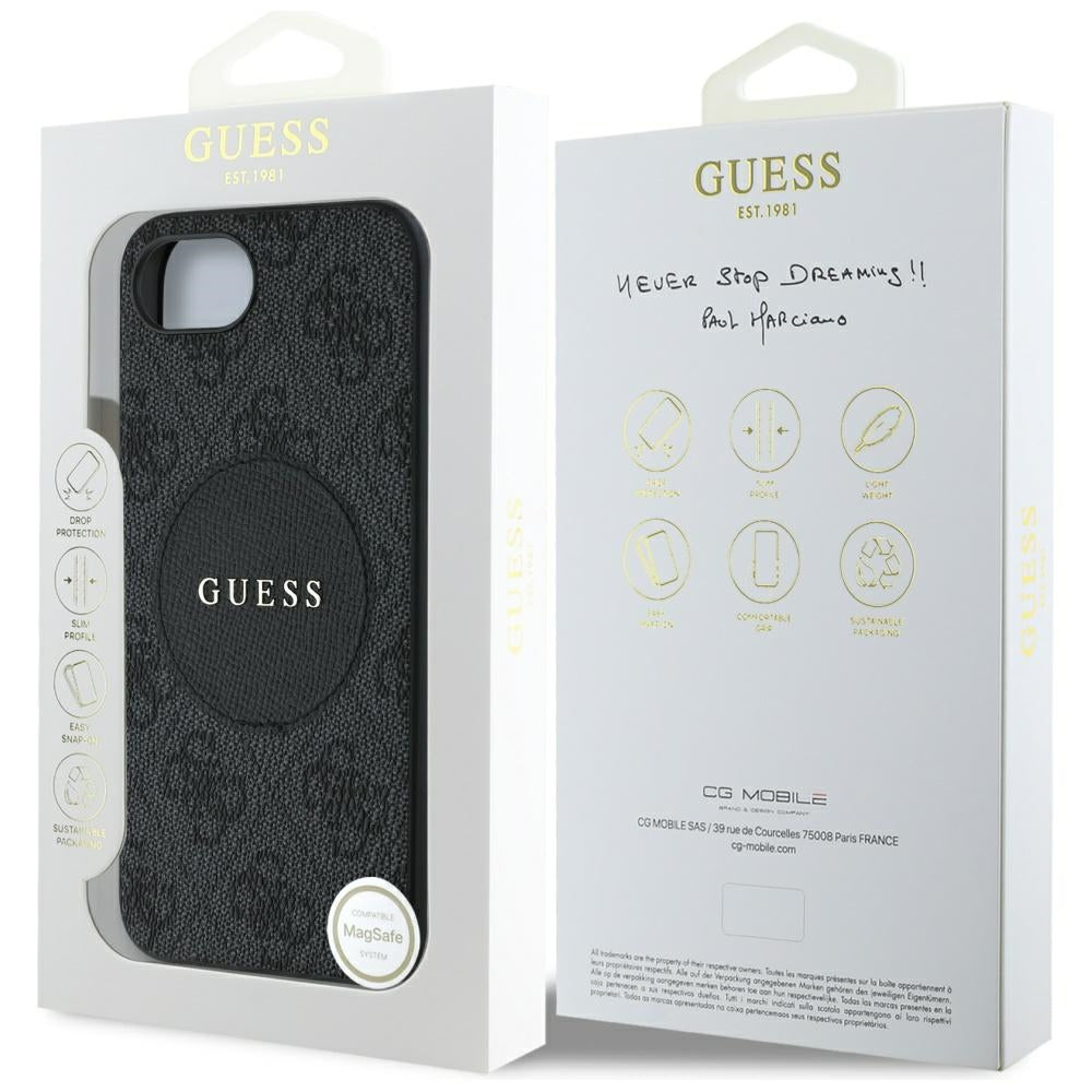 Husa MagSafe pentru Apple iPhone 16e, Guess, 4G Circle Classic Logo, Maro