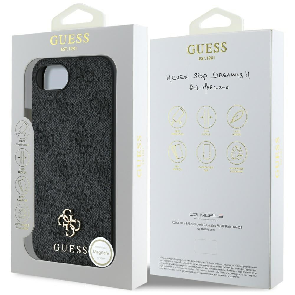 Husa MagSafe pentru Apple iPhone 16e, Guess, 4G Classic, Neagra